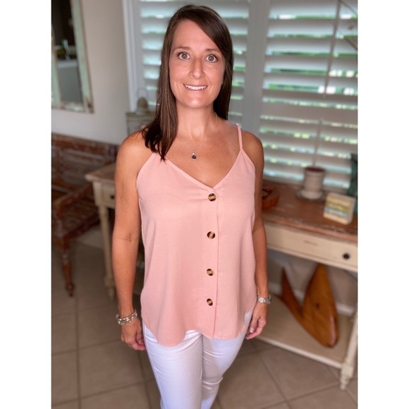 Button Up Spaghetti Strap Tank Top Pink 2820 - Picture 7 of 9